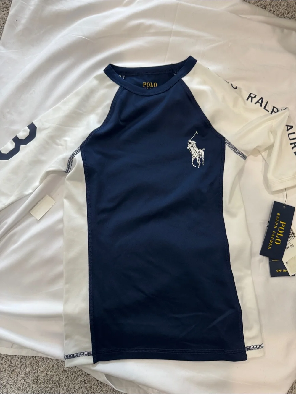 Ralph Lauren Polo Navy and White Raglan Swim Top
